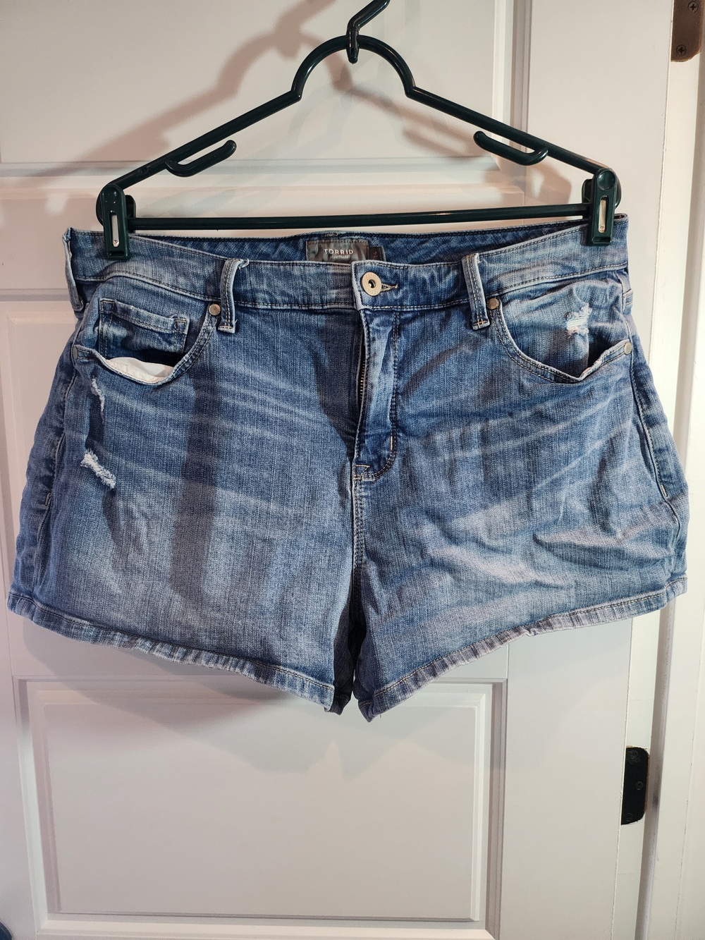 torrid Faded Blue Distressed Denim Shorts